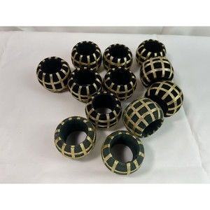 12 Pcs‎ Napkin Rings Velvet With Gold Ribbon Woven 9 Black 3 Green